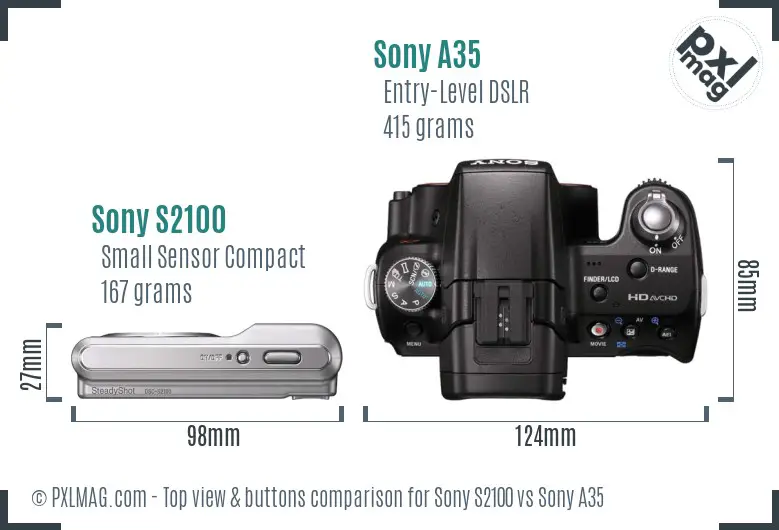 Sony S2100 vs Sony A35 top view buttons comparison