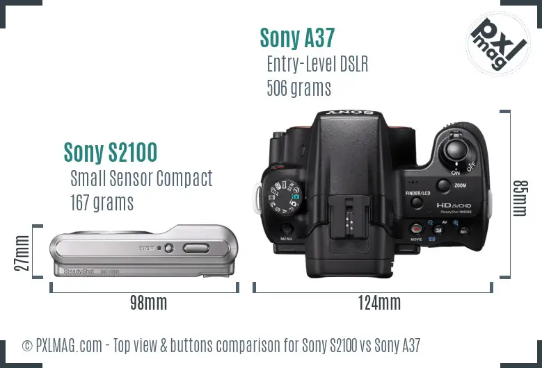 Sony S2100 vs Sony A37 top view buttons comparison