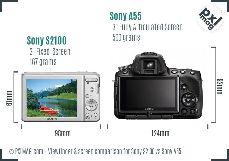 Sony S2100 vs Sony A55 Screen and Viewfinder comparison