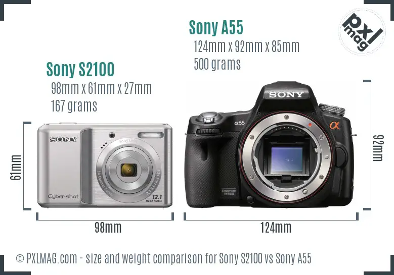 Sony S2100 vs Sony A55 size comparison