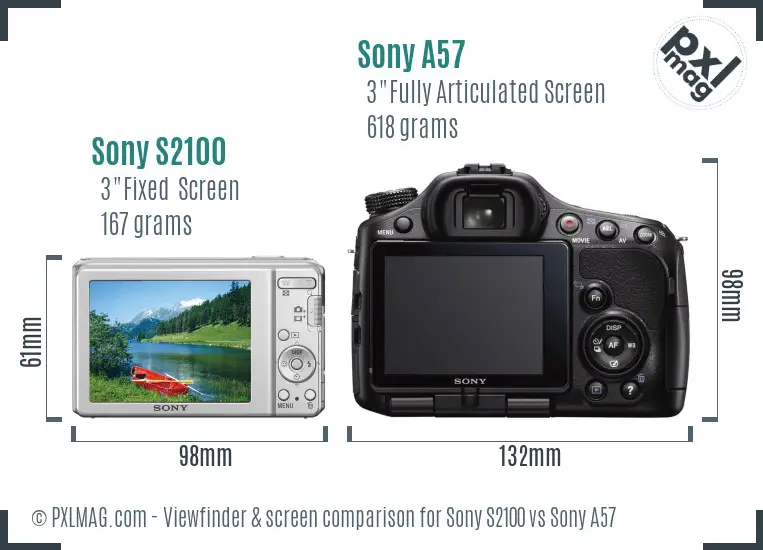 Sony S2100 vs Sony A57 Screen and Viewfinder comparison