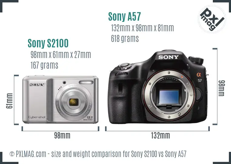 Sony S2100 vs Sony A57 size comparison