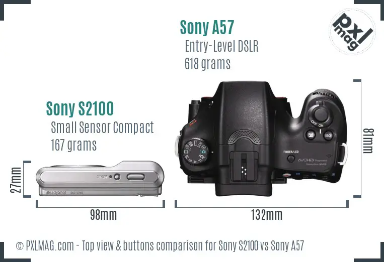 Sony S2100 vs Sony A57 top view buttons comparison