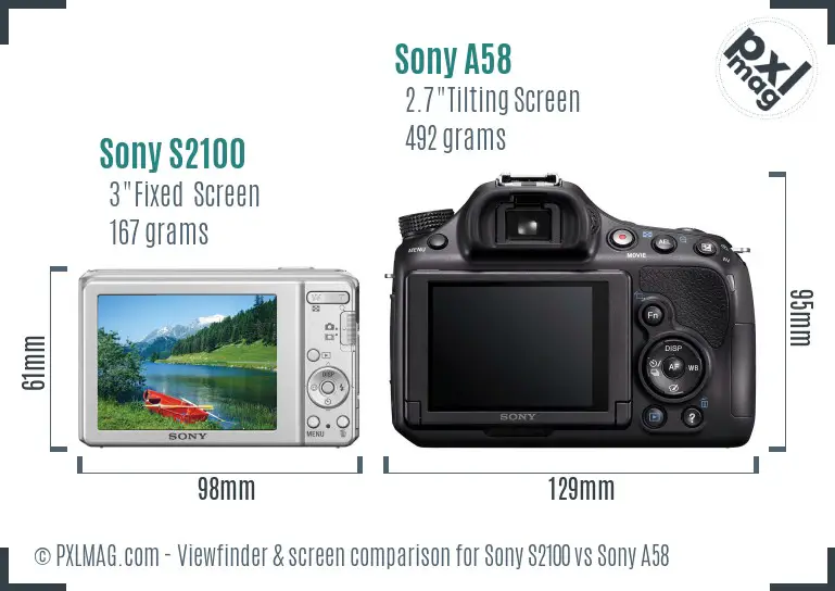 Sony S2100 vs Sony A58 Screen and Viewfinder comparison