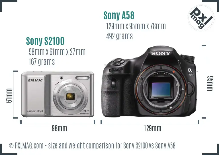 Sony S2100 vs Sony A58 size comparison
