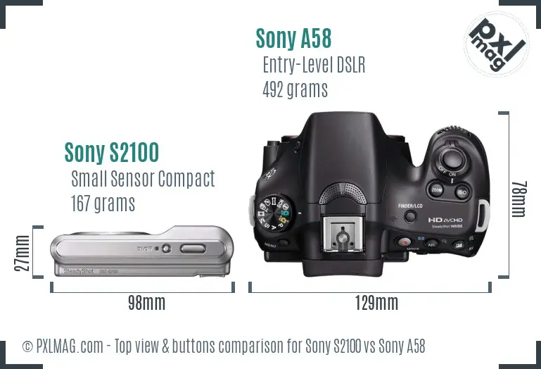Sony S2100 vs Sony A58 top view buttons comparison