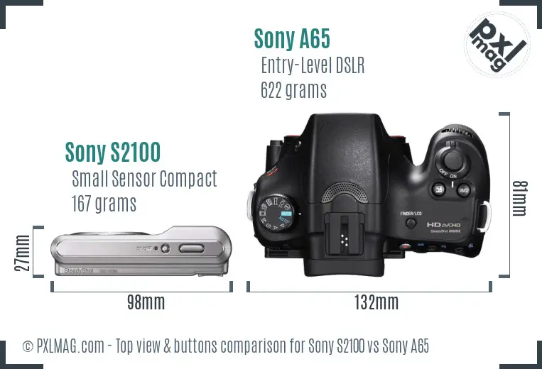 Sony S2100 vs Sony A65 top view buttons comparison