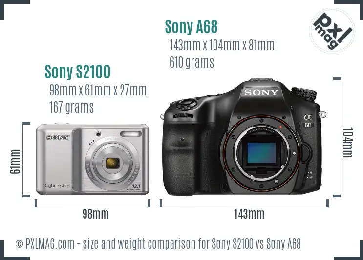 Sony S2100 vs Sony A68 size comparison