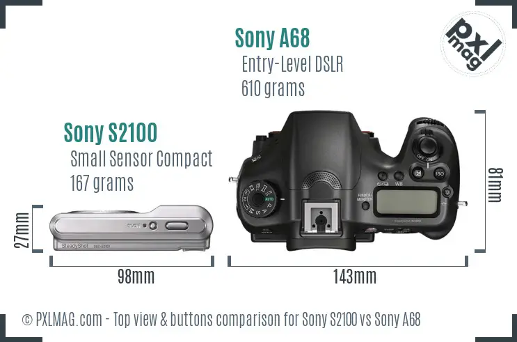 Sony S2100 vs Sony A68 top view buttons comparison
