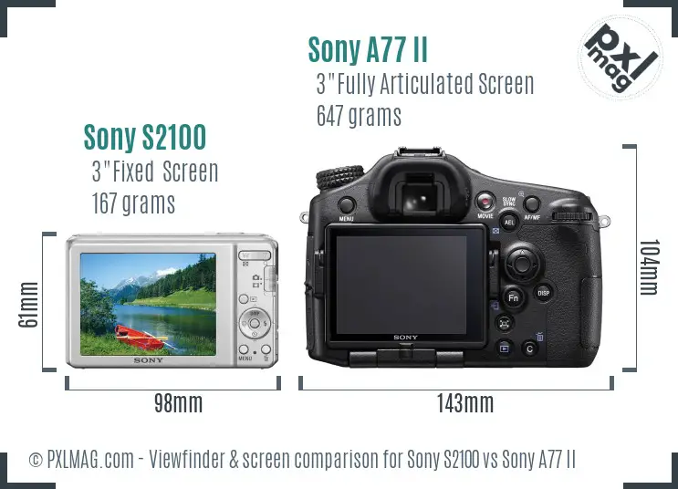 Sony S2100 vs Sony A77 II Screen and Viewfinder comparison