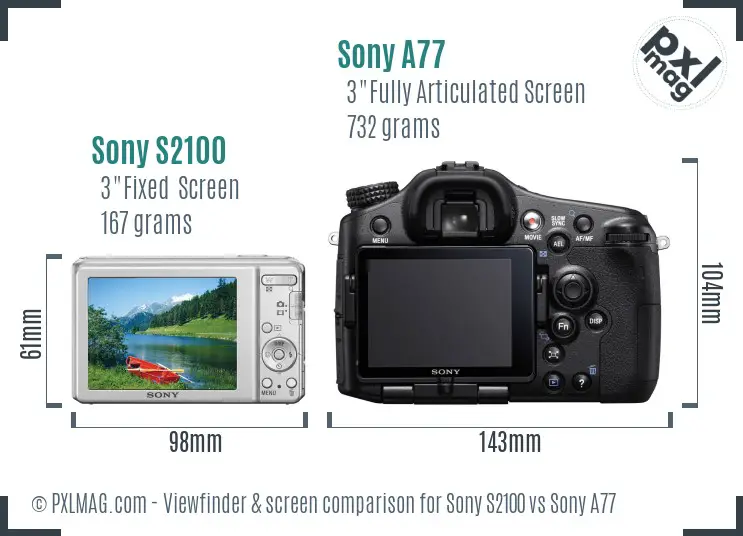 Sony S2100 vs Sony A77 Screen and Viewfinder comparison