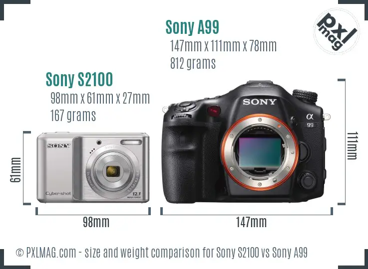 Sony S2100 vs Sony A99 size comparison