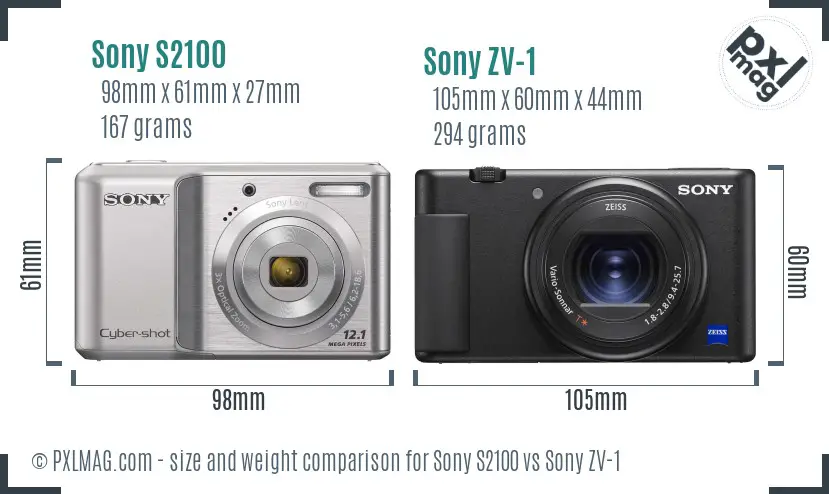Sony S2100 vs Sony ZV-1 size comparison