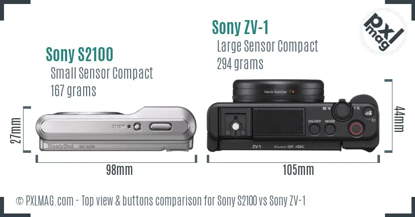 Sony S2100 vs Sony ZV-1 top view buttons comparison