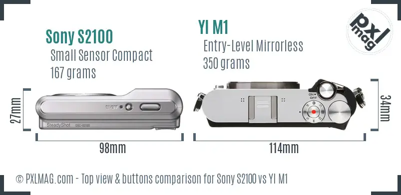 Sony S2100 vs YI M1 top view buttons comparison