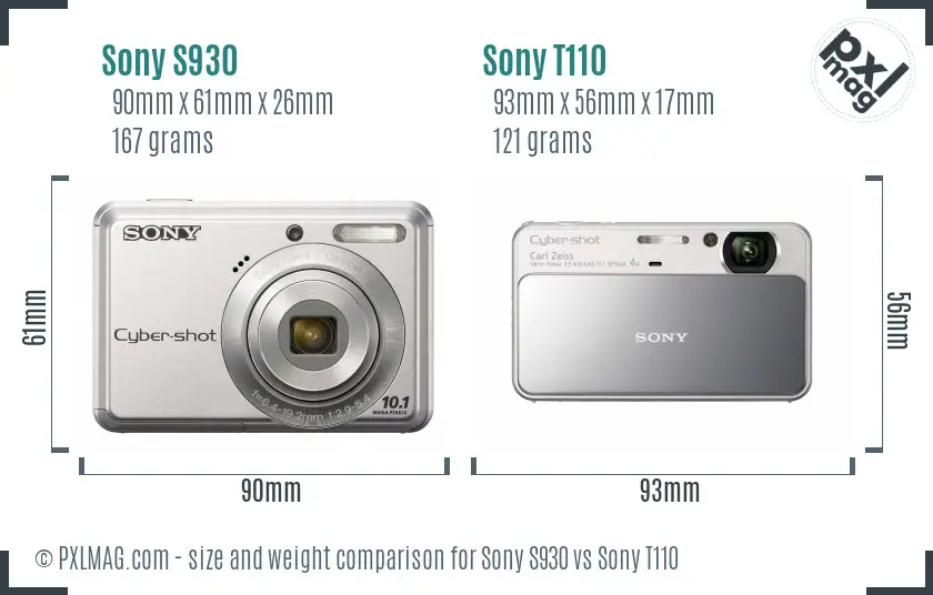 Sony S930 vs Sony T110 size comparison