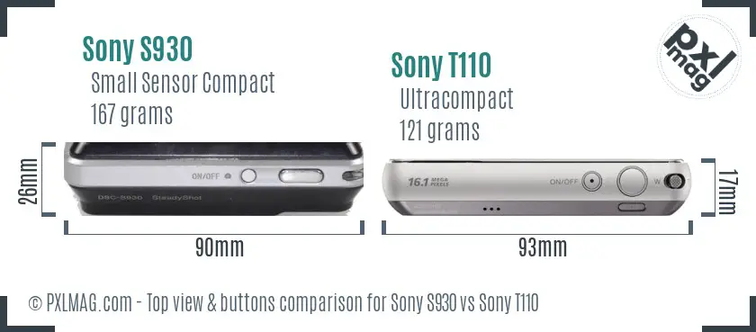 Sony S930 vs Sony T110 top view buttons comparison