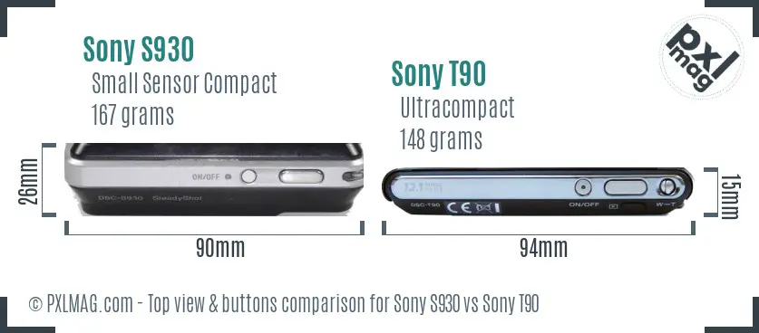 Sony S930 vs Sony T90 top view buttons comparison