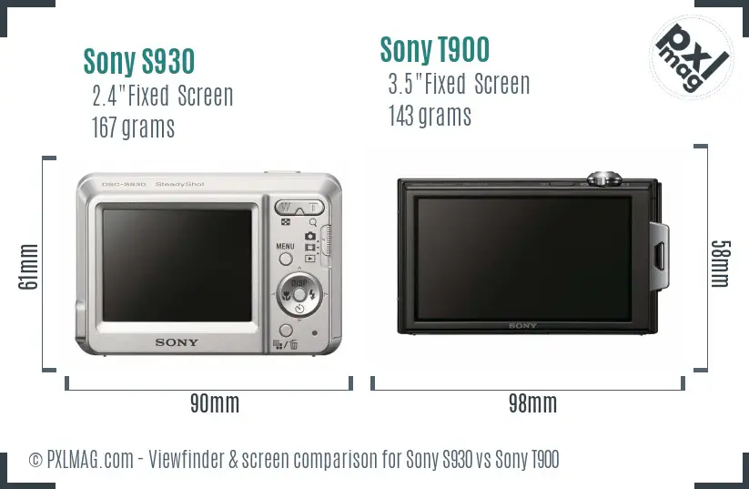 Sony S930 vs Sony T900 Screen and Viewfinder comparison