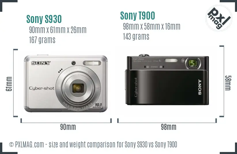 Sony S930 vs Sony T900 size comparison