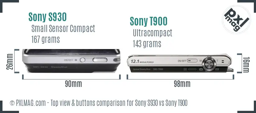 Sony S930 vs Sony T900 top view buttons comparison