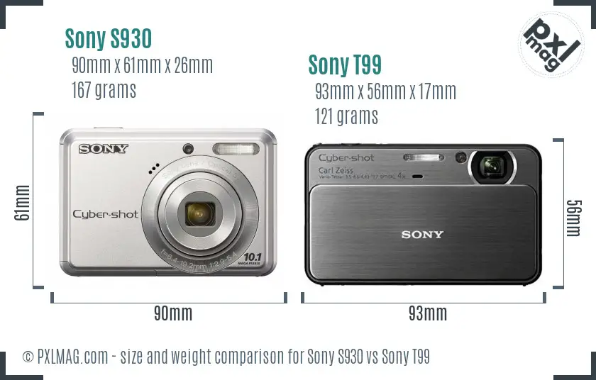 Sony S930 vs Sony T99 size comparison