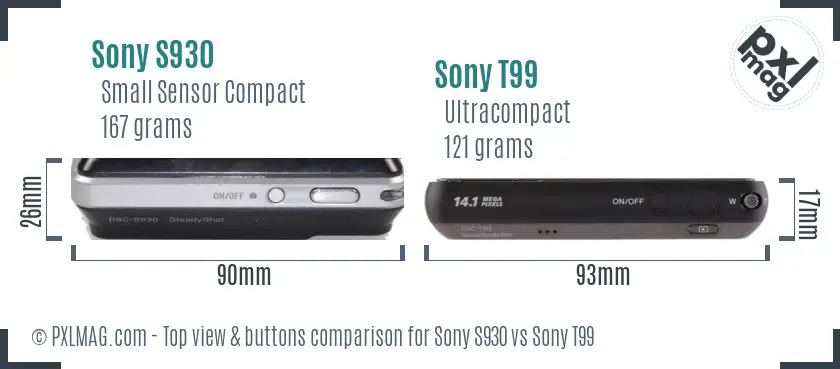 Sony S930 vs Sony T99 top view buttons comparison