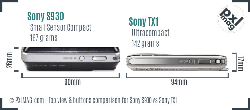 Sony S930 vs Sony TX1 top view buttons comparison