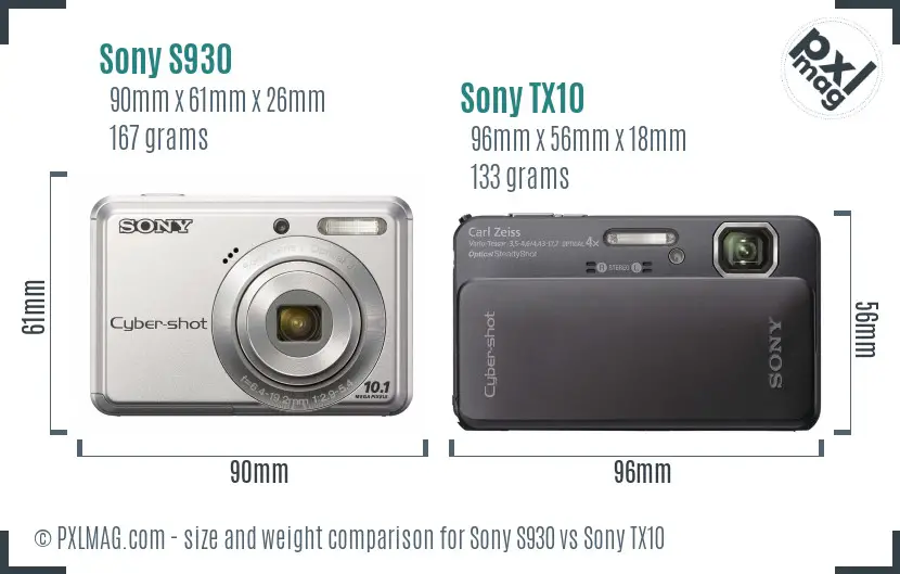 Sony S930 vs Sony TX10 size comparison