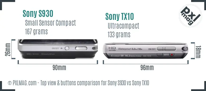 Sony S930 vs Sony TX10 top view buttons comparison