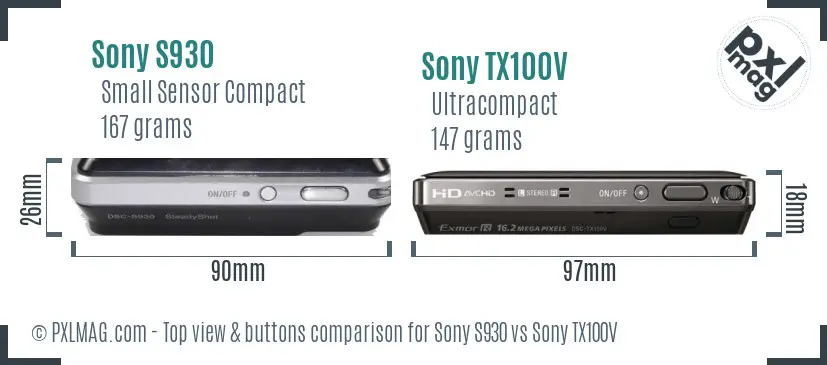 Sony S930 vs Sony TX100V top view buttons comparison