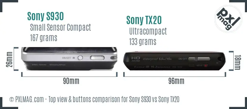 Sony S930 vs Sony TX20 top view buttons comparison