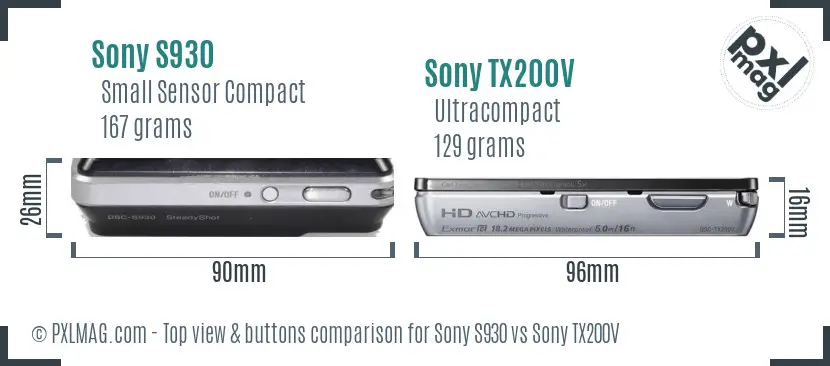 Sony S930 vs Sony TX200V top view buttons comparison