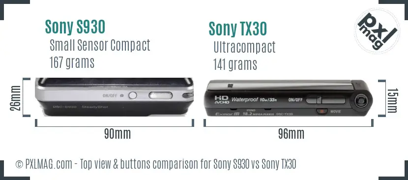 Sony S930 vs Sony TX30 top view buttons comparison