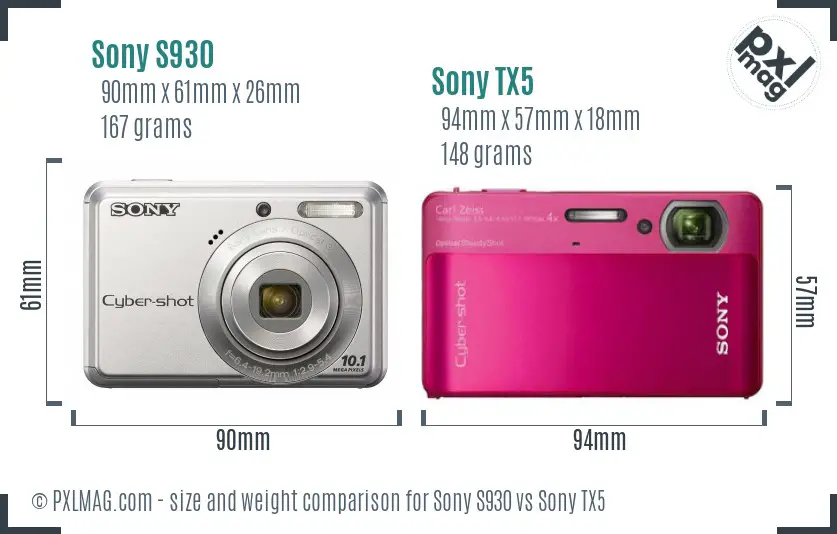 Sony S930 vs Sony TX5 size comparison