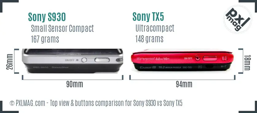Sony S930 vs Sony TX5 top view buttons comparison