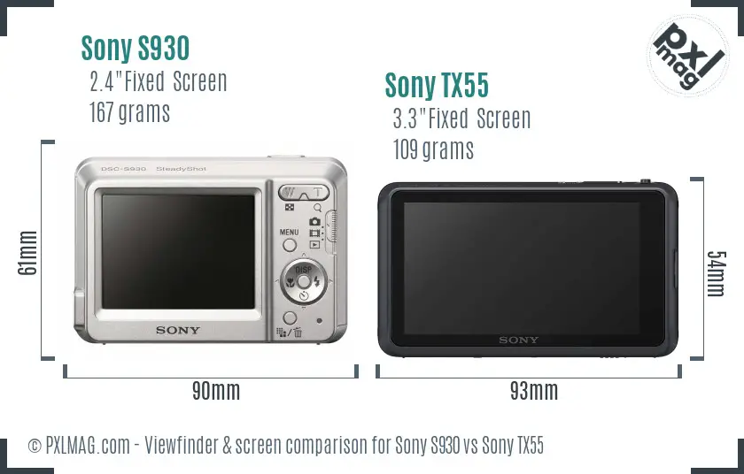 Sony S930 vs Sony TX55 Screen and Viewfinder comparison