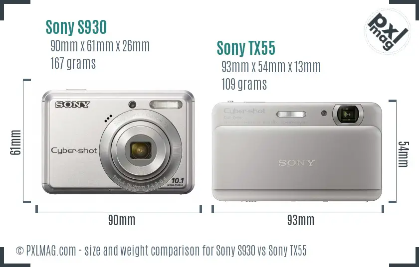 Sony S930 vs Sony TX55 size comparison