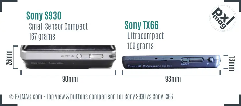 Sony S930 vs Sony TX66 top view buttons comparison