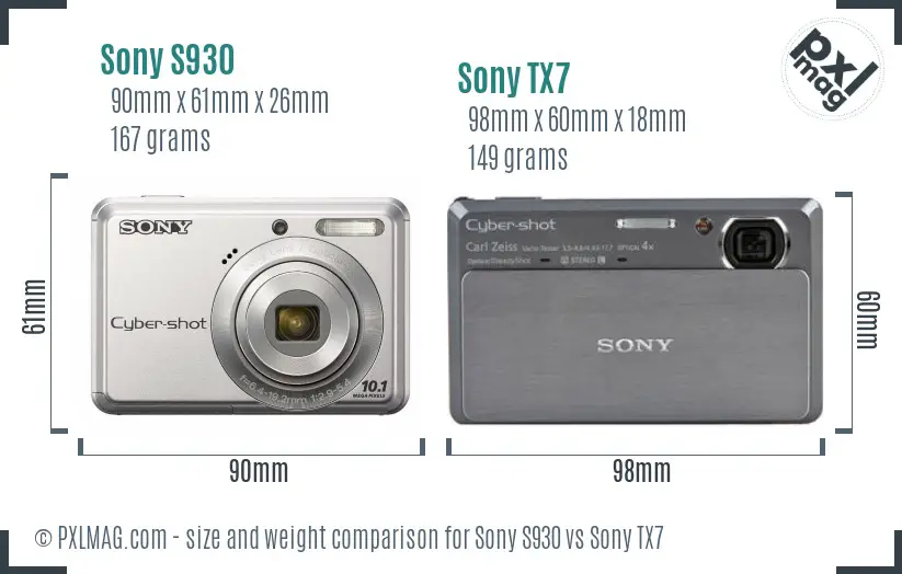 Sony S930 vs Sony TX7 size comparison