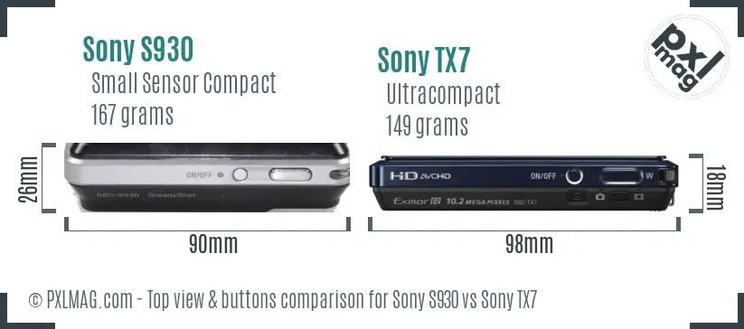 Sony S930 vs Sony TX7 top view buttons comparison