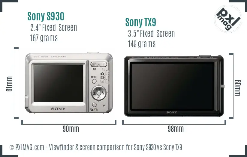 Sony S930 vs Sony TX9 Screen and Viewfinder comparison