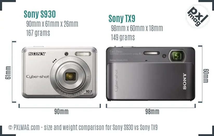 Sony S930 vs Sony TX9 size comparison