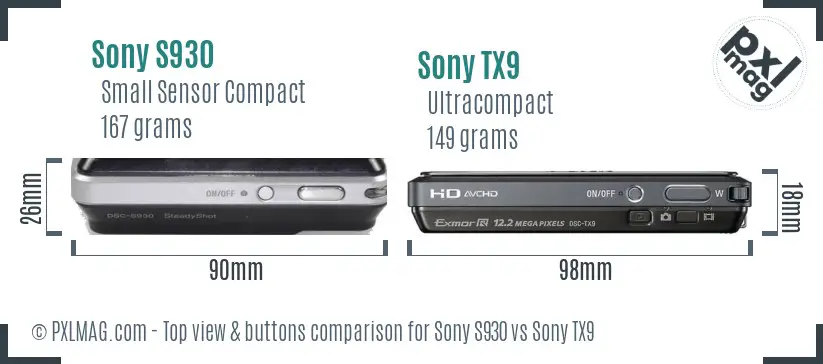 Sony S930 vs Sony TX9 top view buttons comparison
