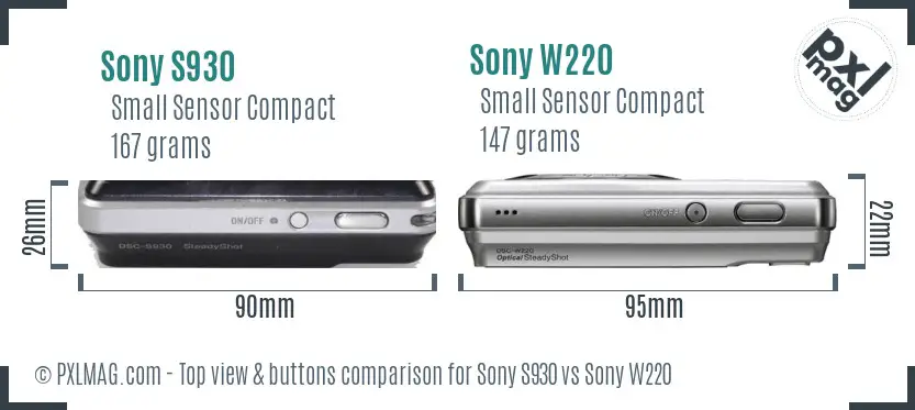 Sony S930 vs Sony W220 top view buttons comparison