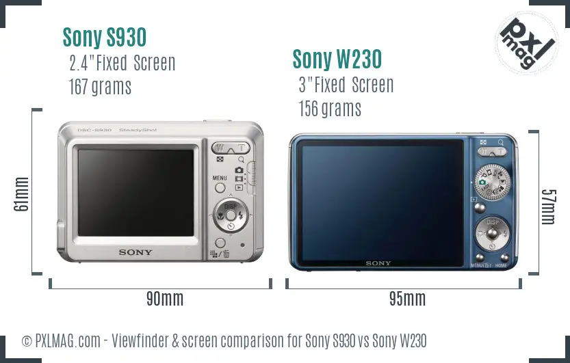 Sony S930 vs Sony W230 Screen and Viewfinder comparison