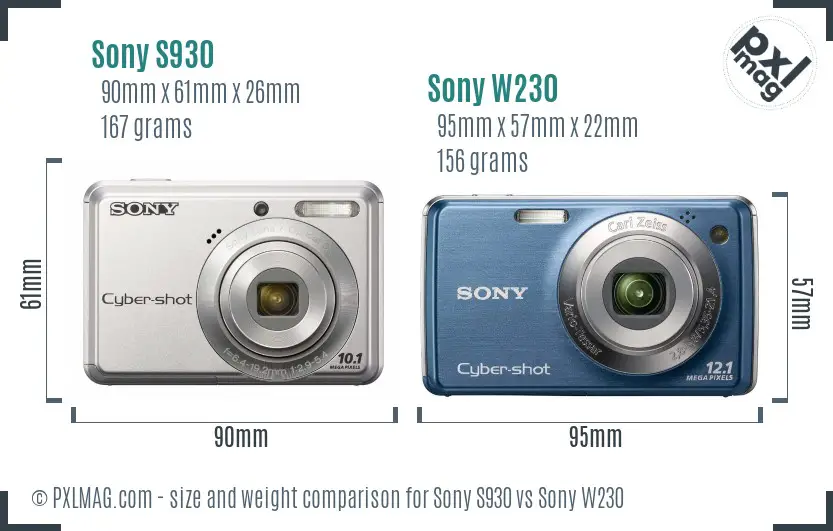 Sony S930 vs Sony W230 size comparison