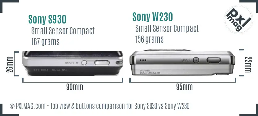 Sony S930 vs Sony W230 top view buttons comparison