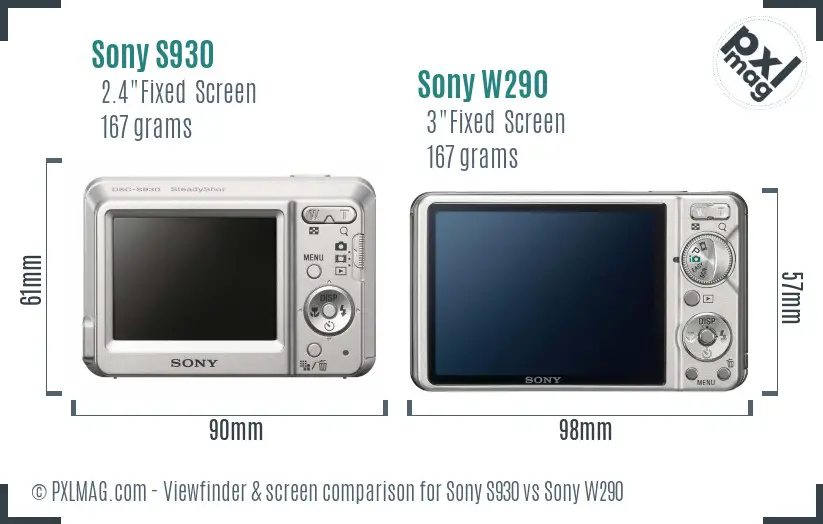 Sony S930 vs Sony W290 Screen and Viewfinder comparison