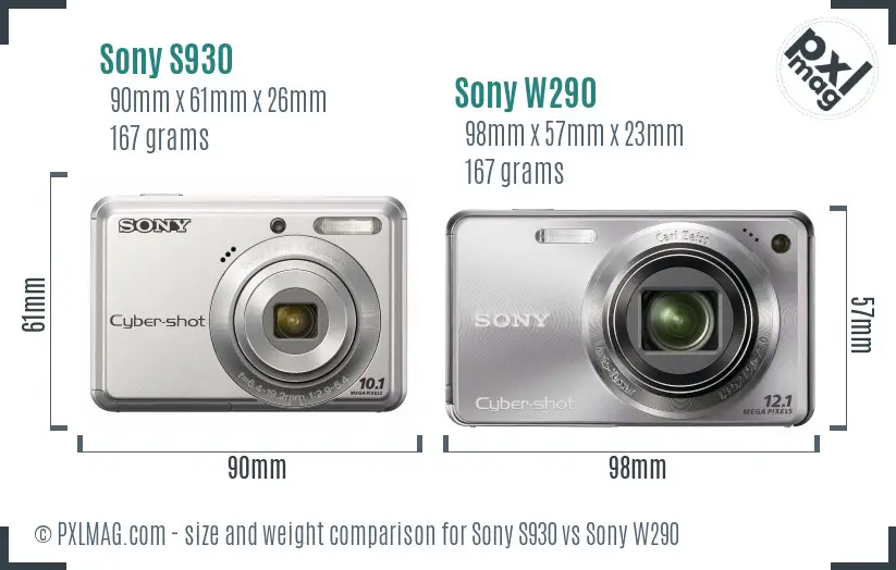 Sony S930 vs Sony W290 size comparison